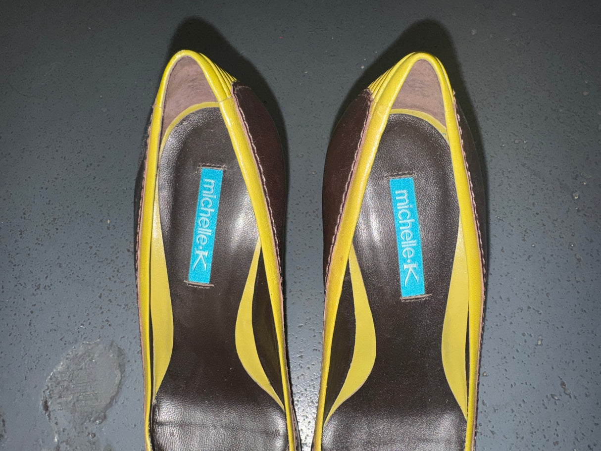 MICHELLE K Two Tone Purple and Green Pointed Toe Heels US 7.5