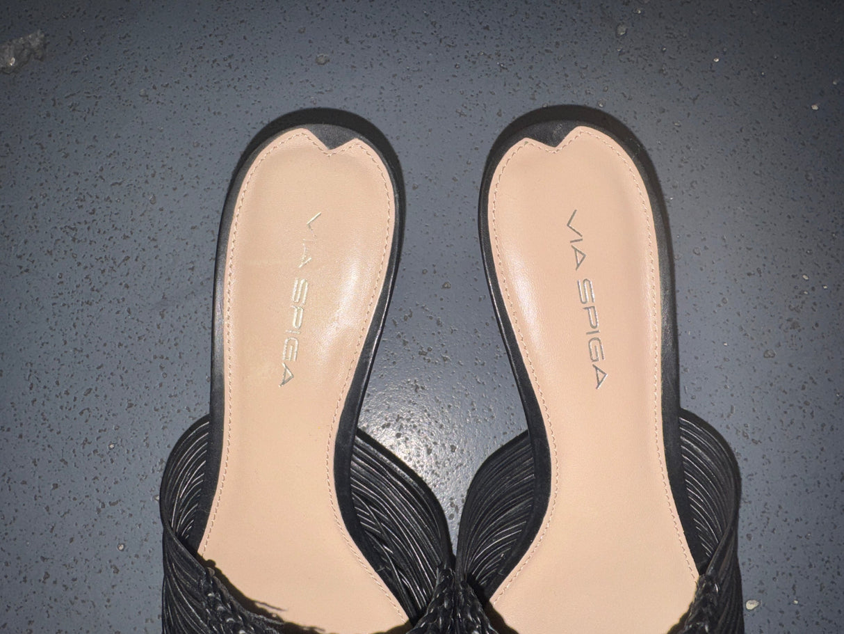 VIA SPIGA Black Leather Macrame Kitten Heels US 9.5