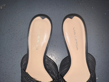 VIA SPIGA Black Leather Macrame Kitten Heels US 9.5