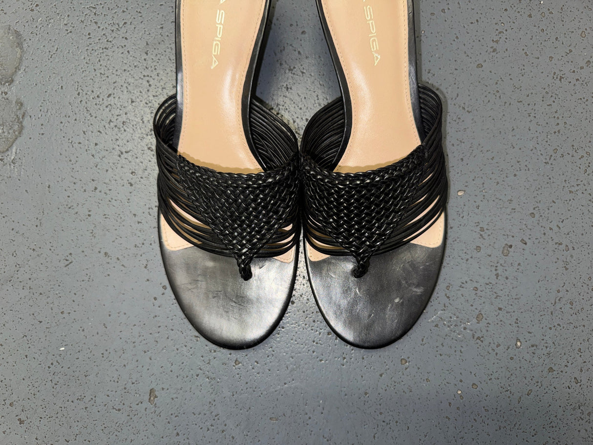 VIA SPIGA Black Leather Macrame Kitten Heels US 9.5