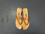 Wooden Floral Wedge Thong Heels US 10