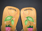 Wooden Floral Wedge Thong Heels US 10