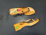 Wooden Floral Wedge Thong Heels US 10