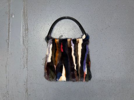 Multicolor Rabbit Fur Bag with Acrylic Handle