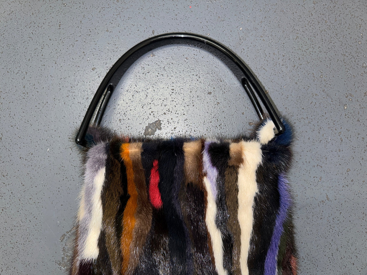 Multicolor Rabbit Fur Bag with Acrylic Handle