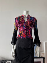 ALBERTO MAKALI Silk Multi-color Ruffle Top Sz S