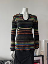 MORGAN DE TOI Metallic Striped V-Neck Sweater Top Sz M