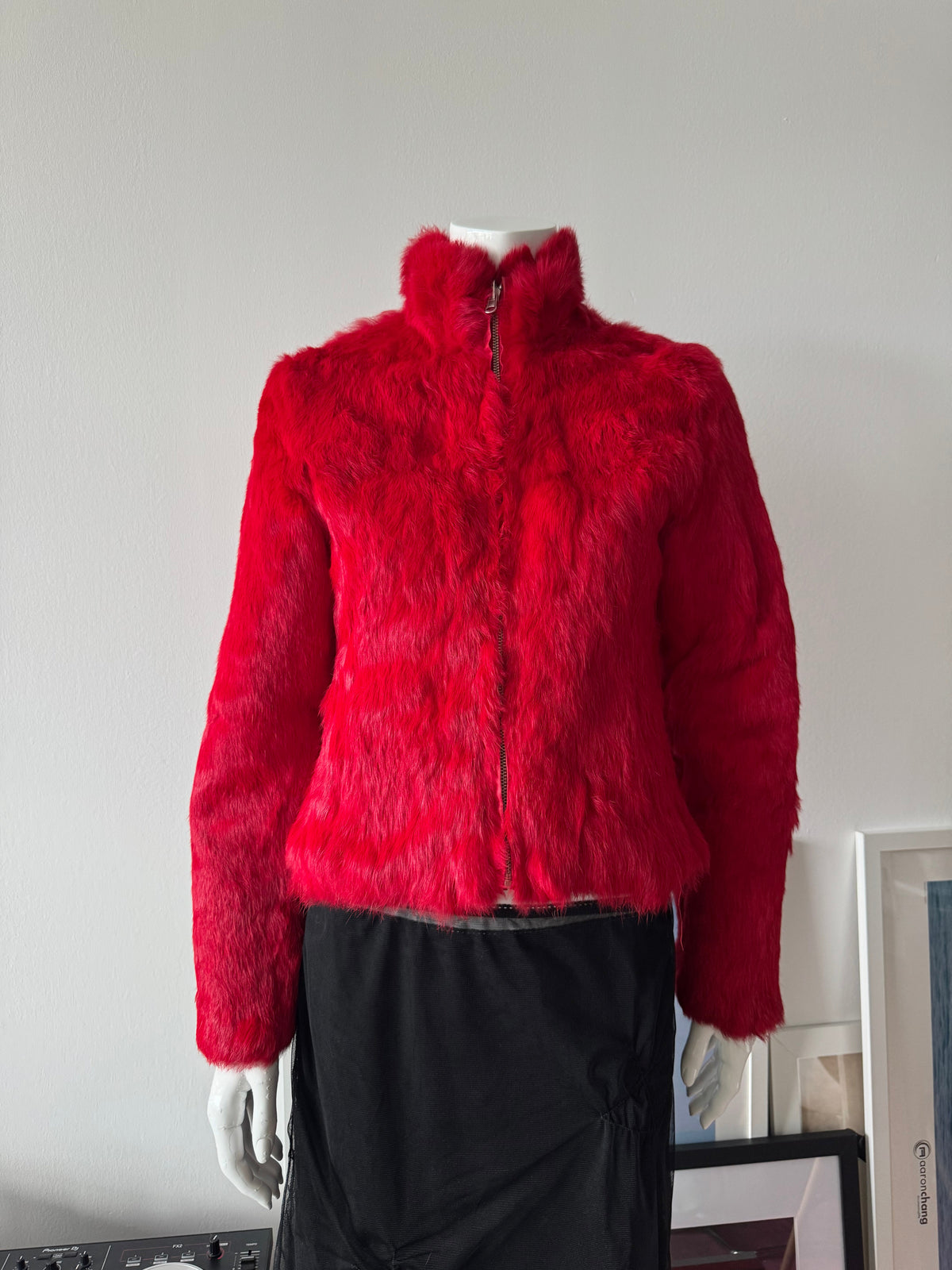 Red Reversible Rabbit Fur Jacket Sz S