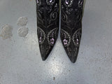 Black Floral Ankle Boots with Fur Trim US 8