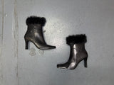 Black Leather Square Toe Boot with Fur Trim US 7