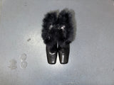 Black Leather Square Toe Boot with Fur Trim US 7