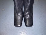 Black Leather Square Toe Boot with Fur Trim US 7