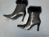 Black Leather Square Toe Boot with Fur Trim US 7