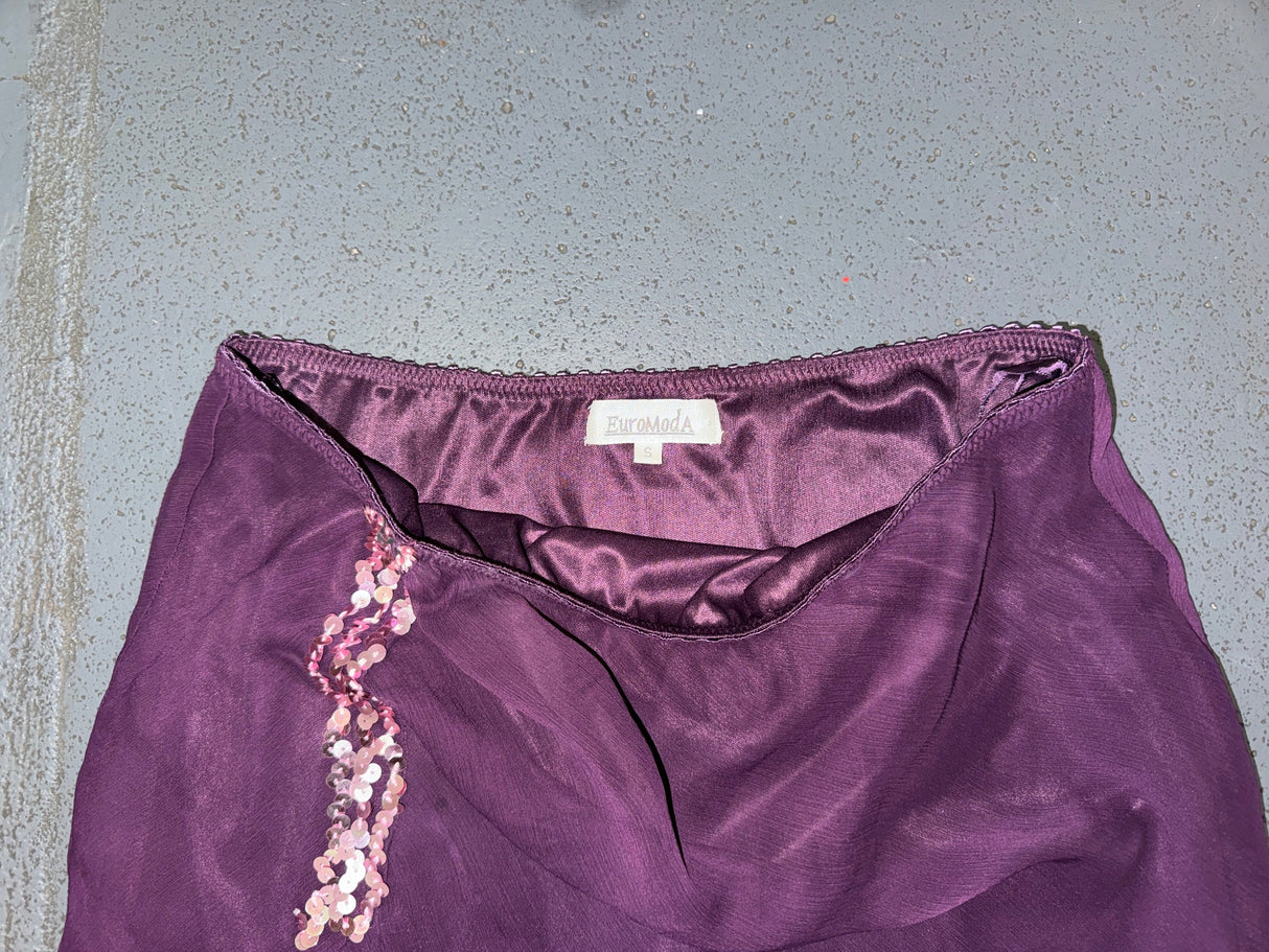 EUROMODA Purple Mesh and Sequin Midi Skirt
