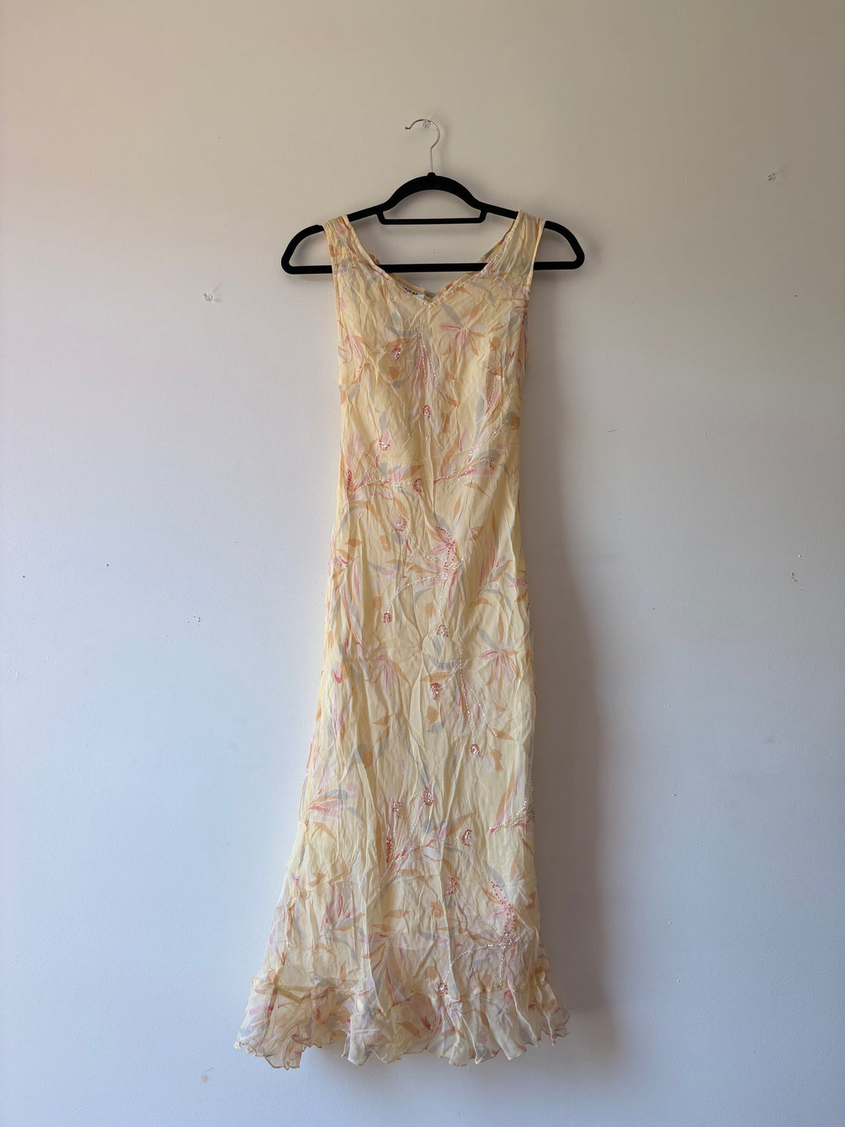 Butter yellow silk midi dress