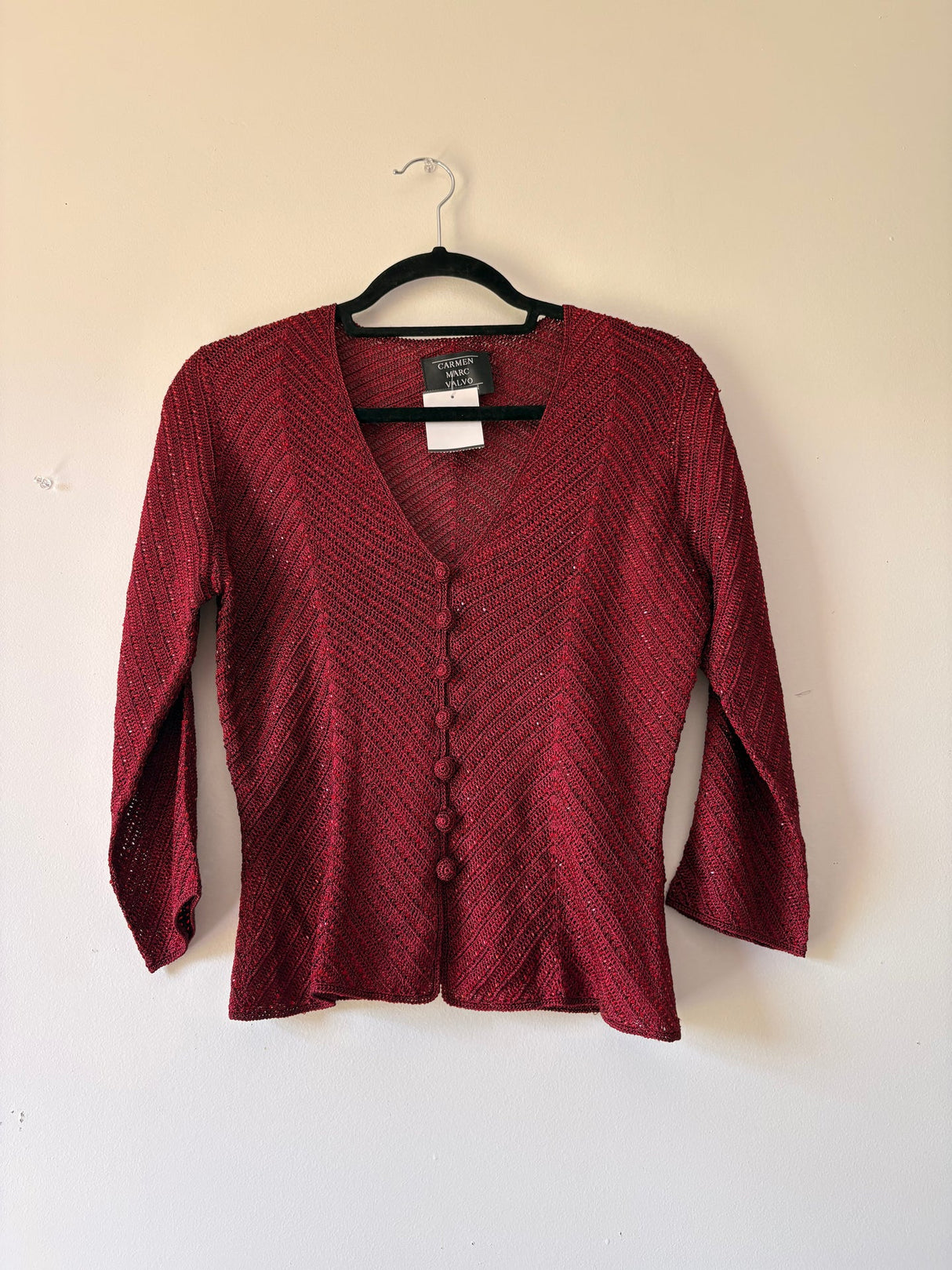 Deep red beaded knit cardigan