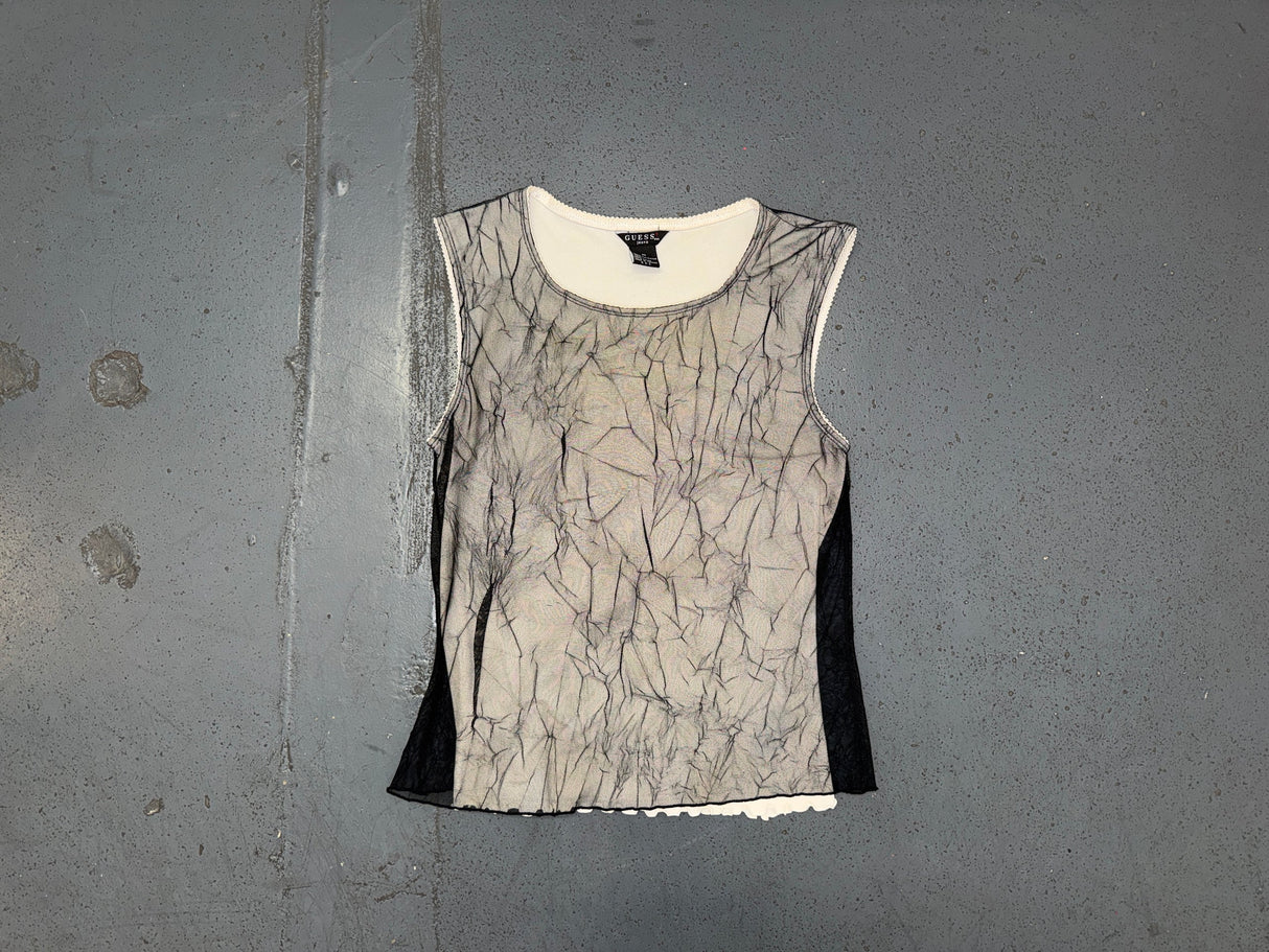 GUESS Black Mesh Crinkle Top
