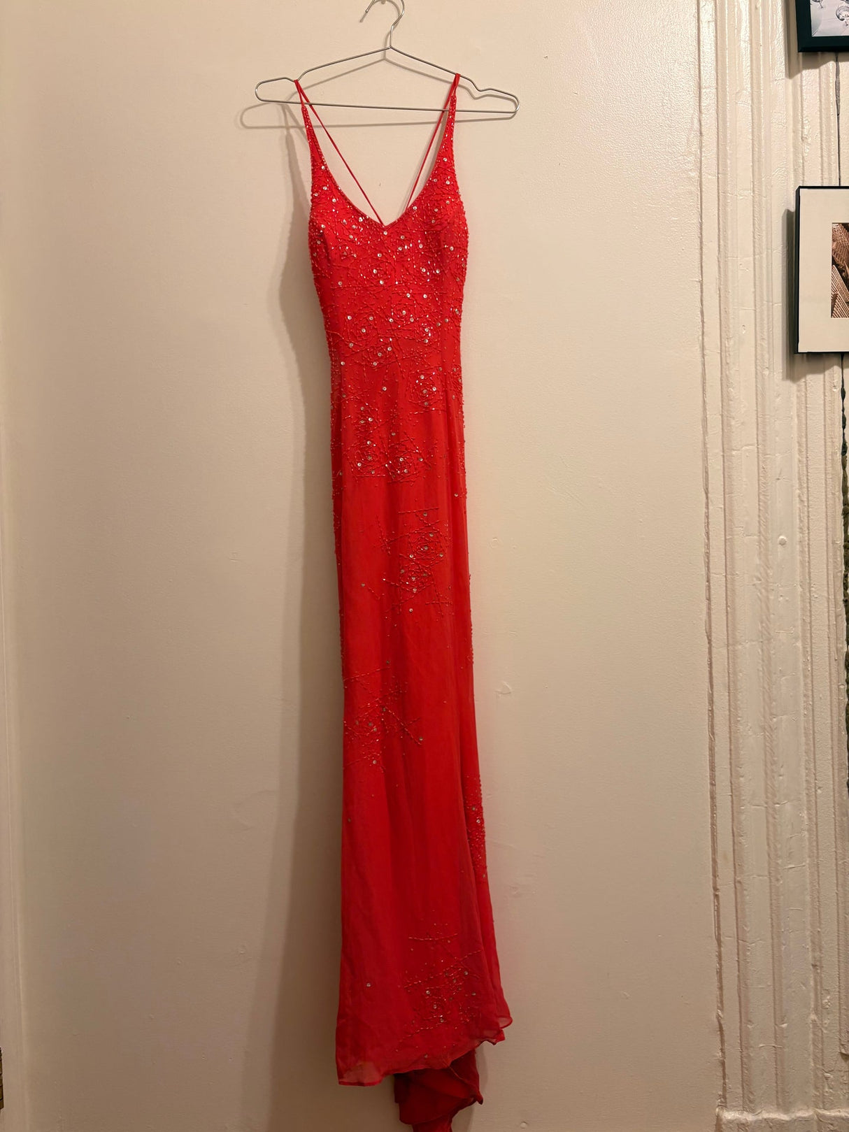 Orange silk beaded gown