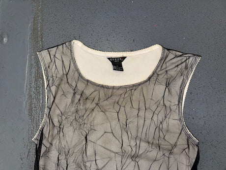 GUESS Black Mesh Crinkle Top