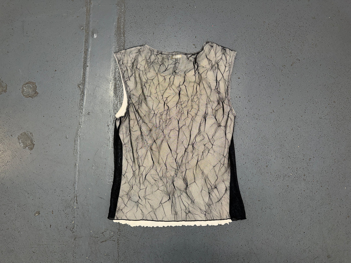 GUESS Black Mesh Crinkle Top