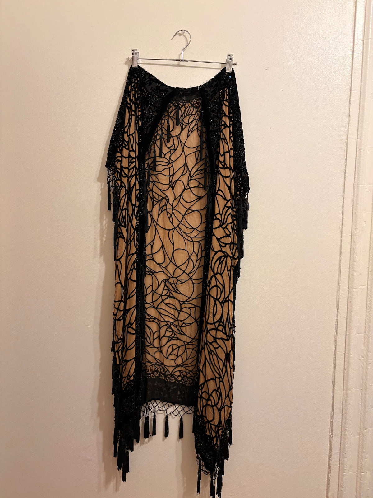 Black sheer fringe duster with silk blend