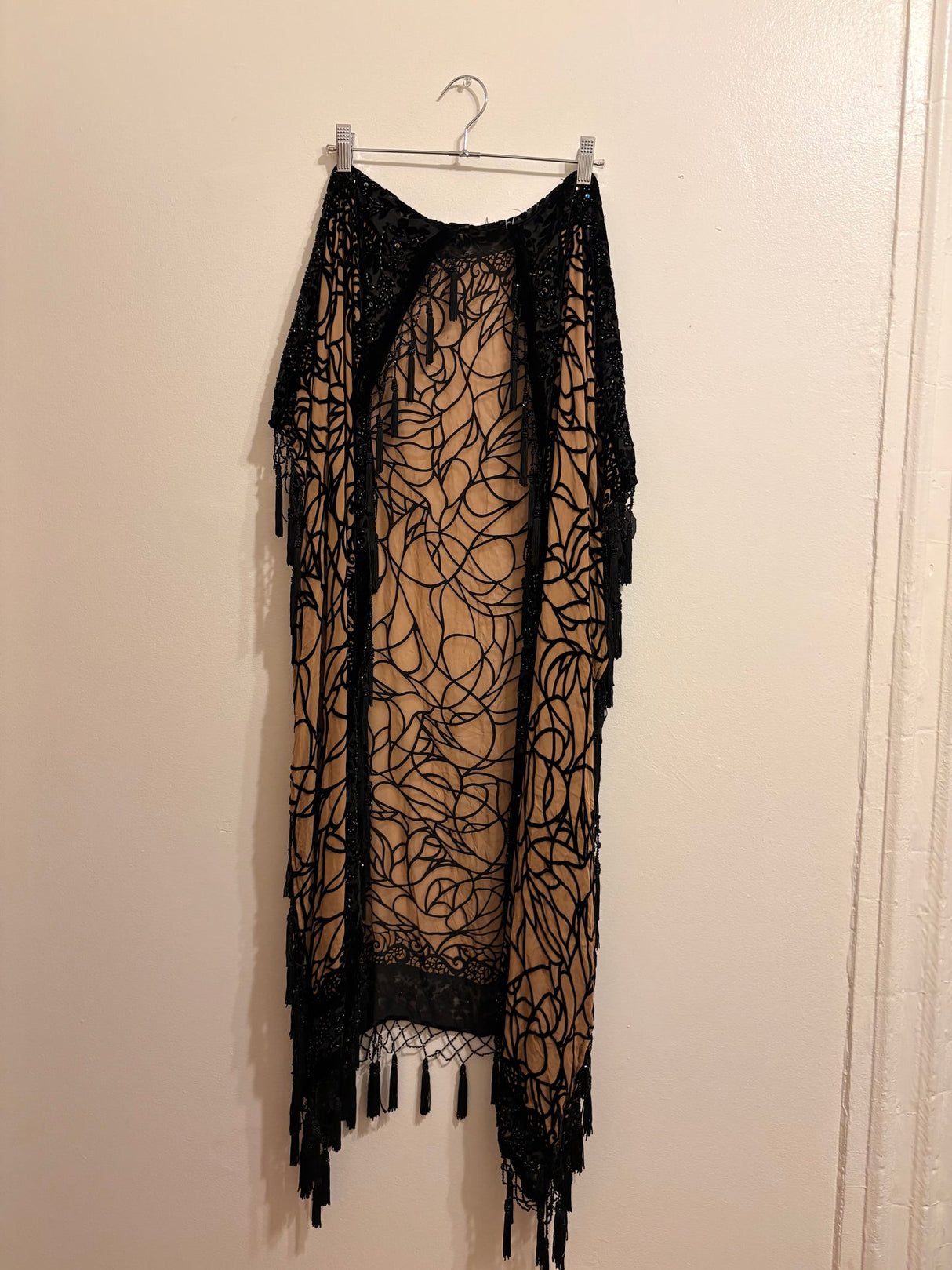 Black sheer fringe duster with silk blend