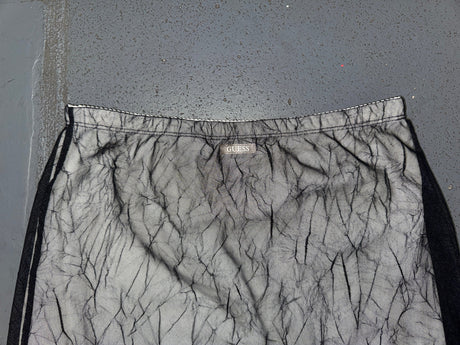 GUESS Black Mesh Crinkle Midi Skirt