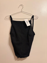 Upcycled pinstripe backless top