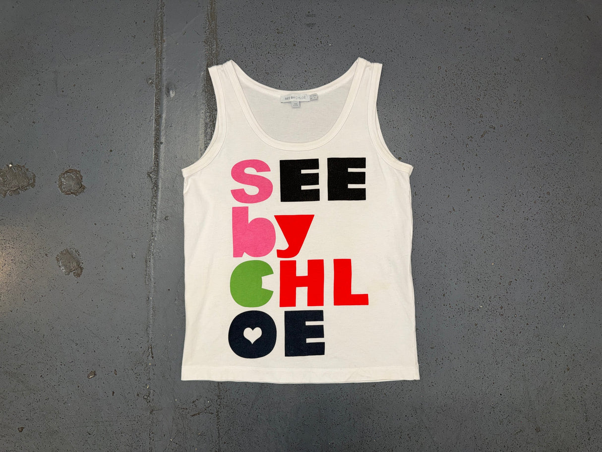 SEE BY CHLOE Multicolor Logo White Tank Top