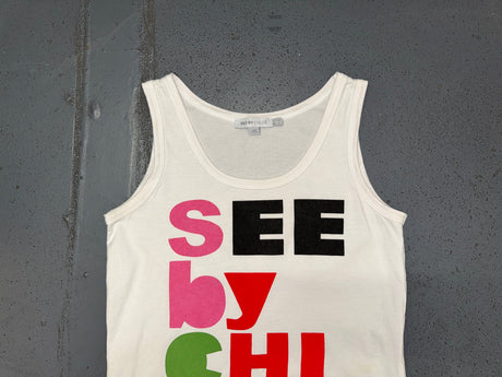 SEE BY CHLOE Multicolor Logo White Tank Top