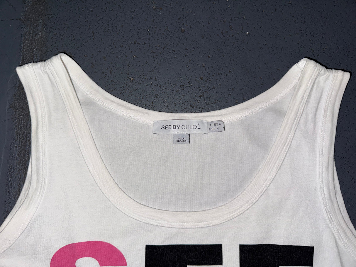 SEE BY CHLOE Multicolor Logo White Tank Top