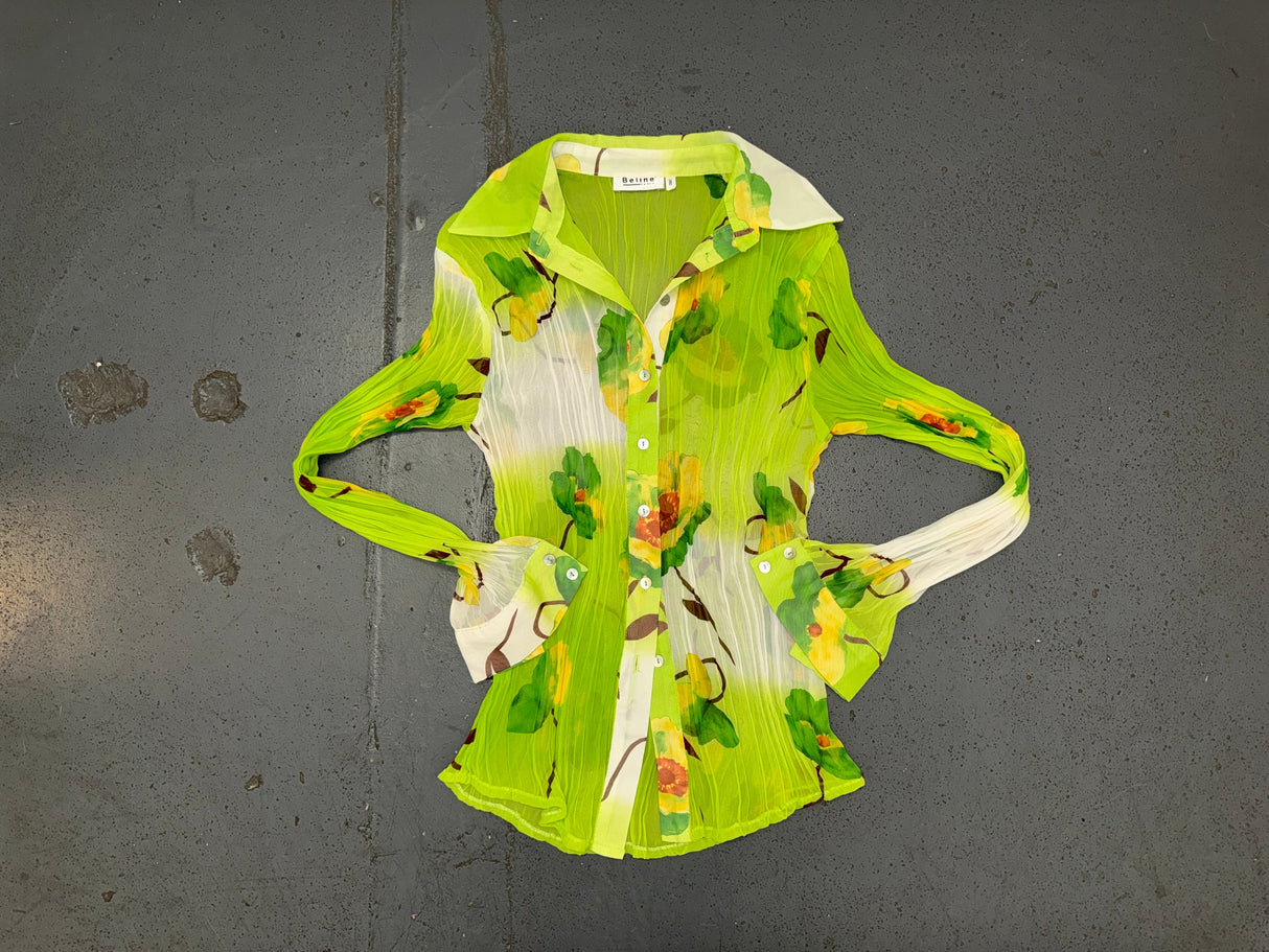 BELINE PARIS Green Pleated Floral Print Blouse