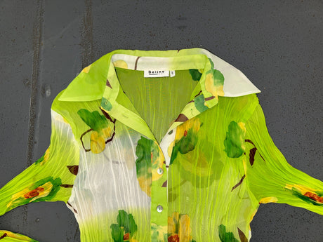 BELINE PARIS Green Pleated Floral Print Blouse