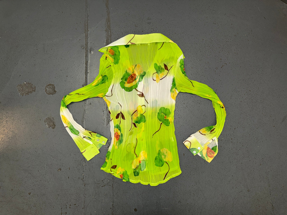 BELINE PARIS Green Pleated Floral Print Blouse
