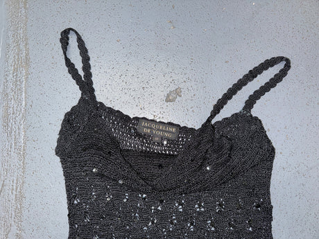 JACQUELINE DE YOUNG Black Knit Crochet Sequin Tank