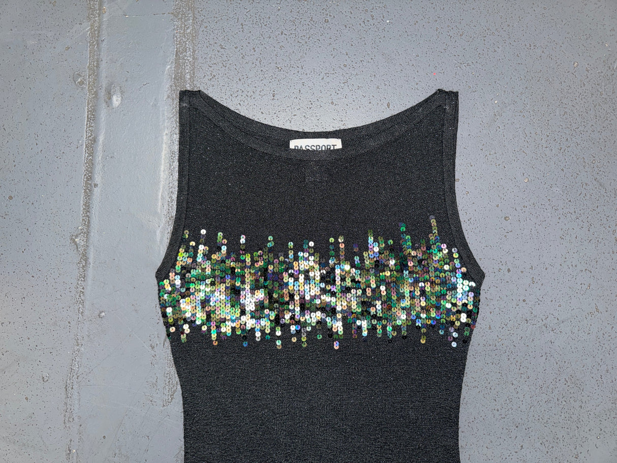 PASSPORT Black Metallic Knit and Sequin Sleeveless Top