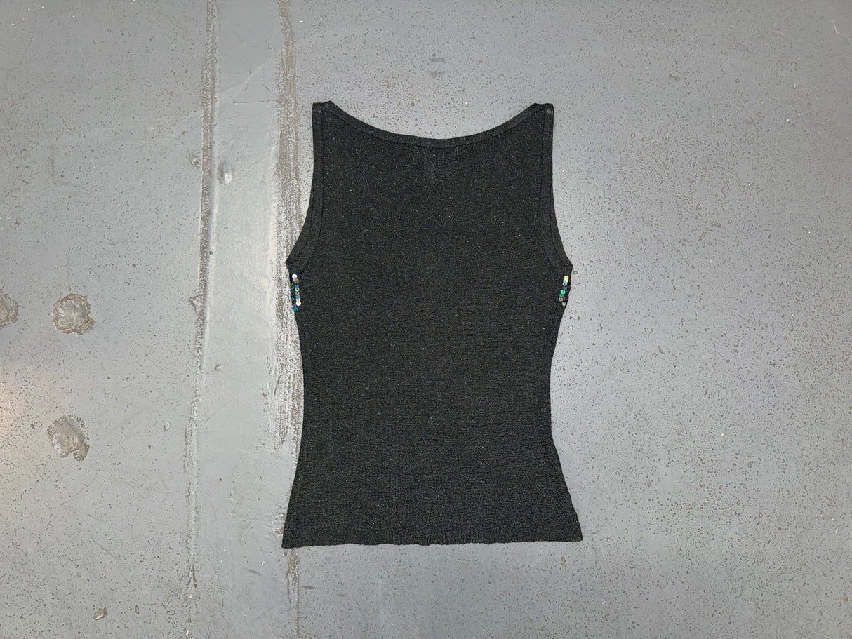 PASSPORT Black Metallic Knit and Sequin Sleeveless Top