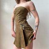 Italian Olive Cargo Suede Leather Mini Dress