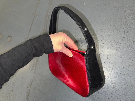 Red Pony Hair and Black Leather Shoulder Bag