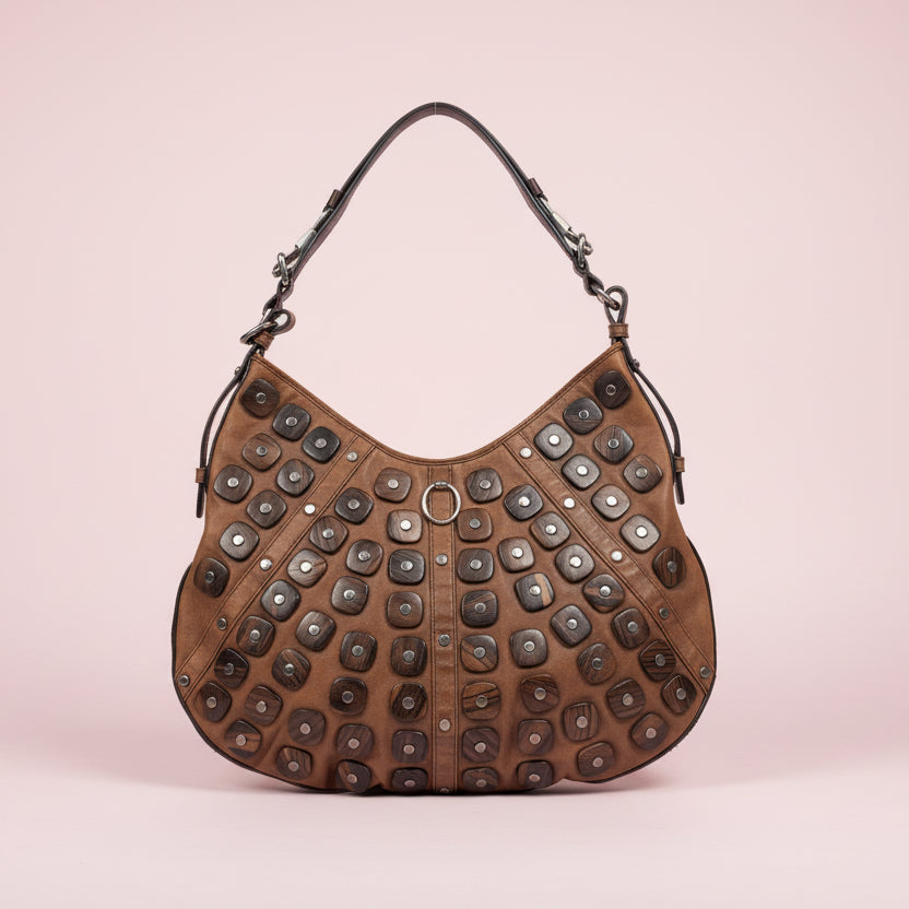 #72 YSL Mombasa Brown Leather with Wooden Studs