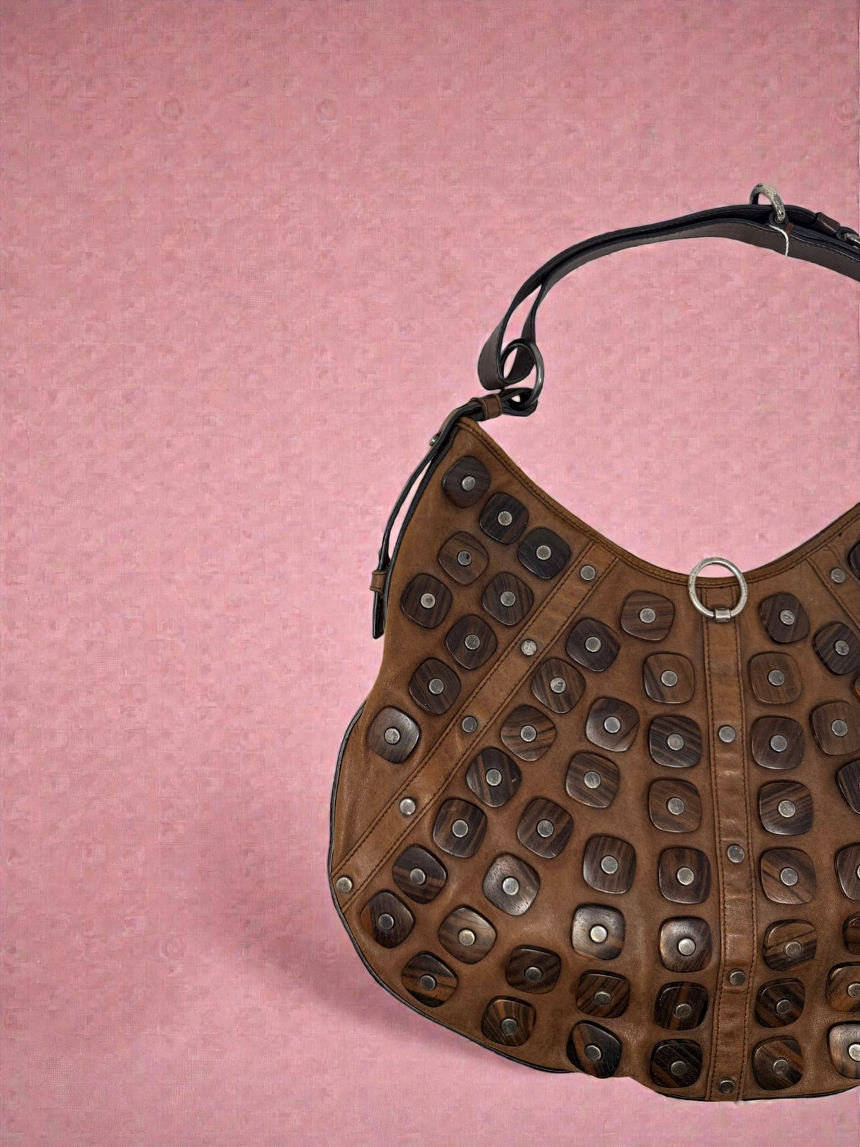 #72 YSL Mombasa Brown Leather with Wooden Studs