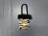 ERMO Tiger Print Faux Fur Bag with Feathers and Beaded Handles