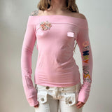 Italian Pink Sequined Graphic OTS Top