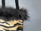 ERMO Tiger Print Faux Fur Bag with Feathers and Beaded Handles