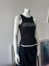 Black Ribbed Tank with Cabo Sequin Logo