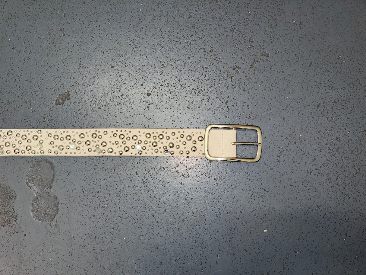 Beige and Silver Studded Suede Leather Belt