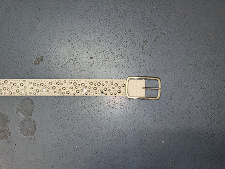 Beige and Silver Studded Suede Leather Belt
