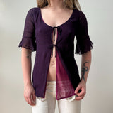 Italian Plum Magenta Two Tone Silk Tie Front Blouse