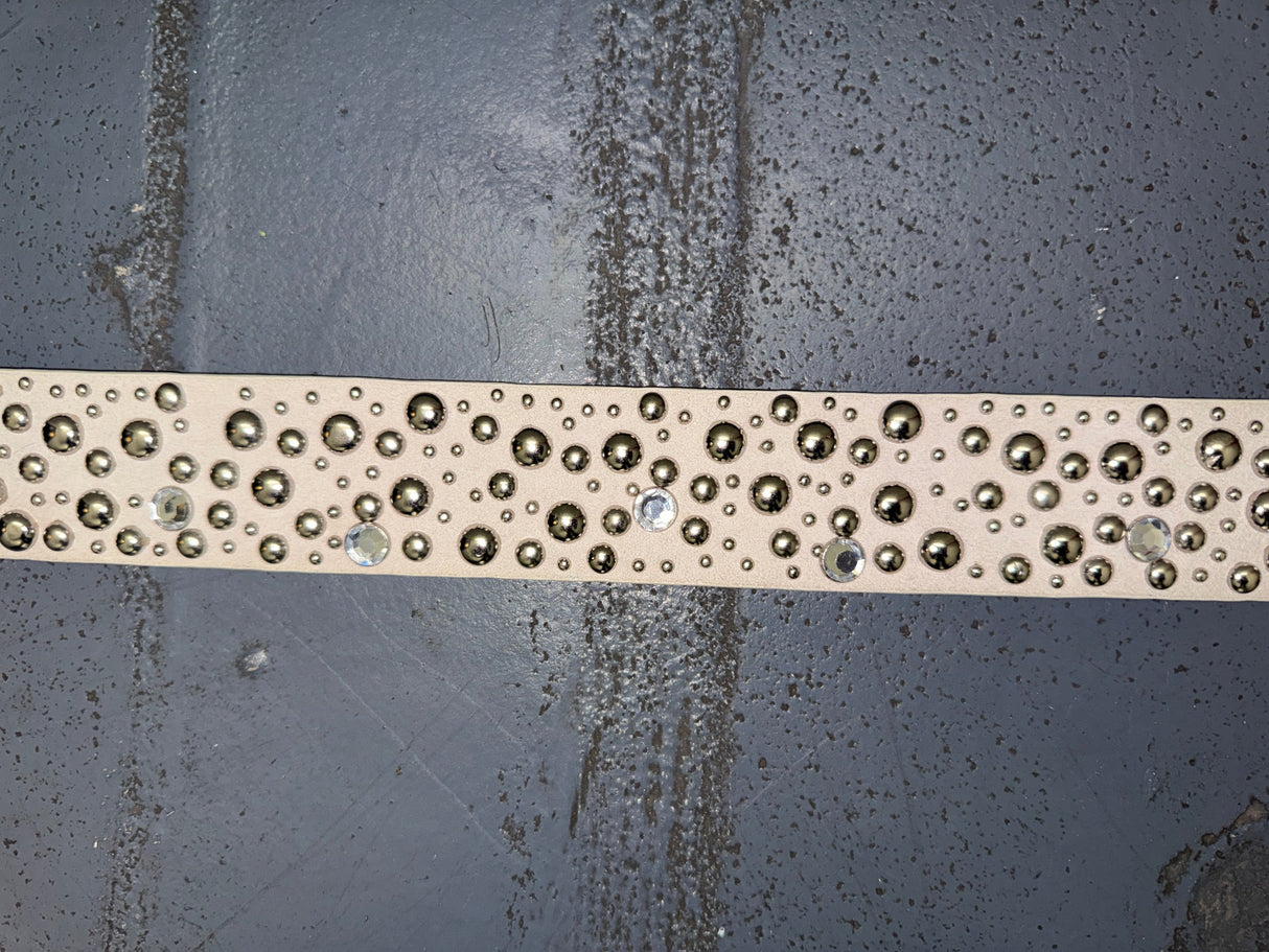 Beige and Silver Studded Suede Leather Belt