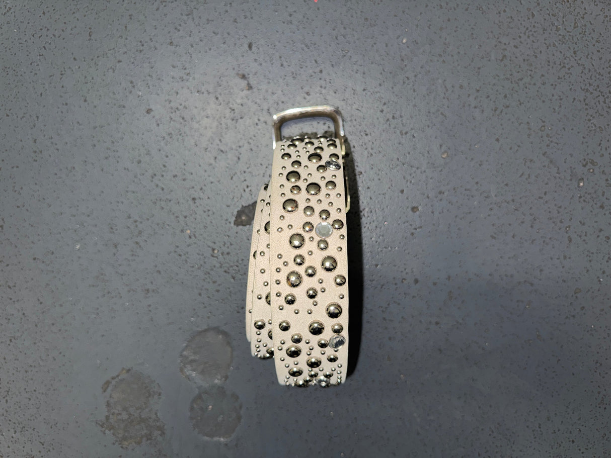 Beige and Silver Studded Suede Leather Belt